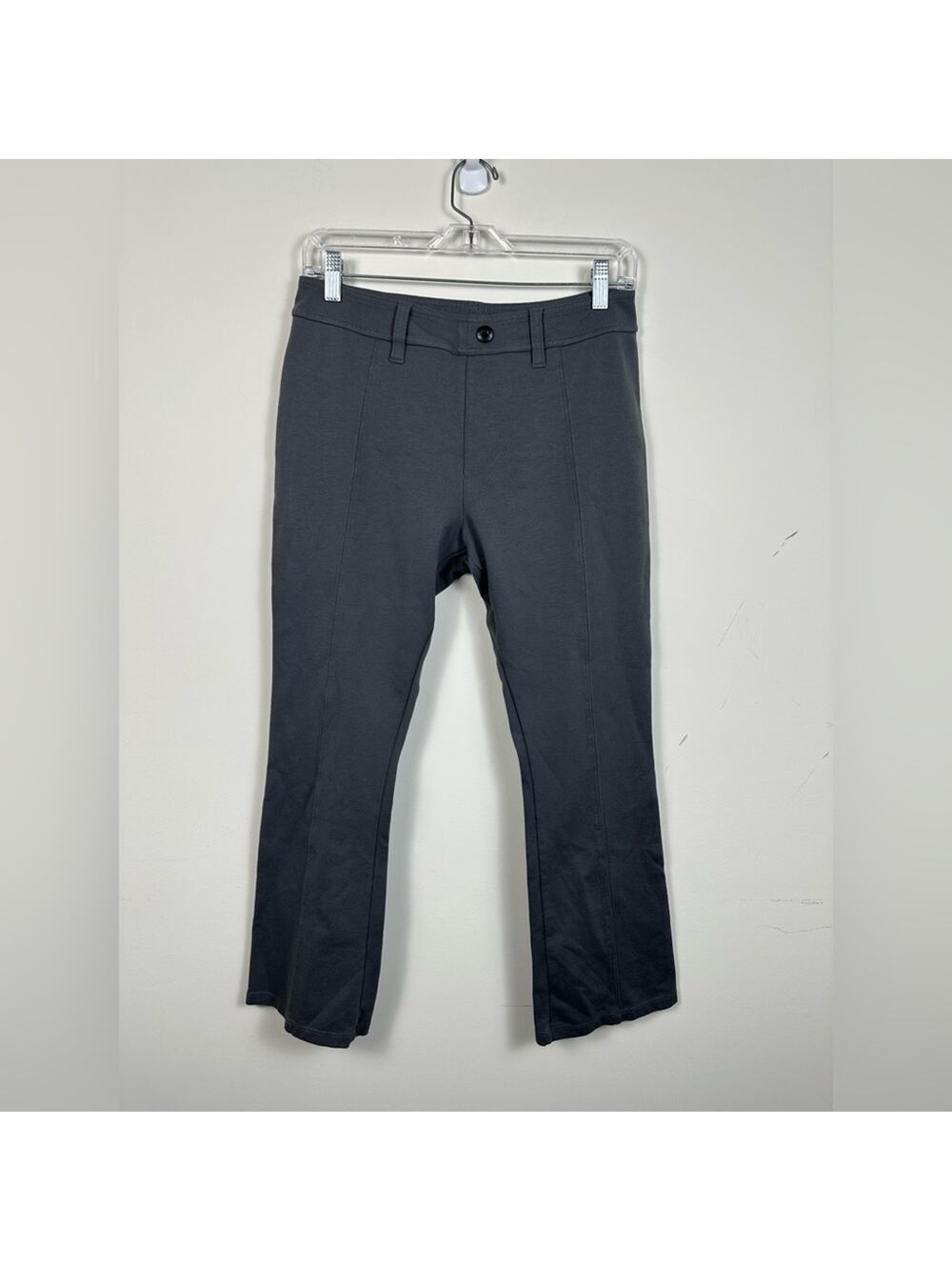 American Giant Bootcut Pants Women 10 Gray Excellent Cropped Mock Button Elastic
